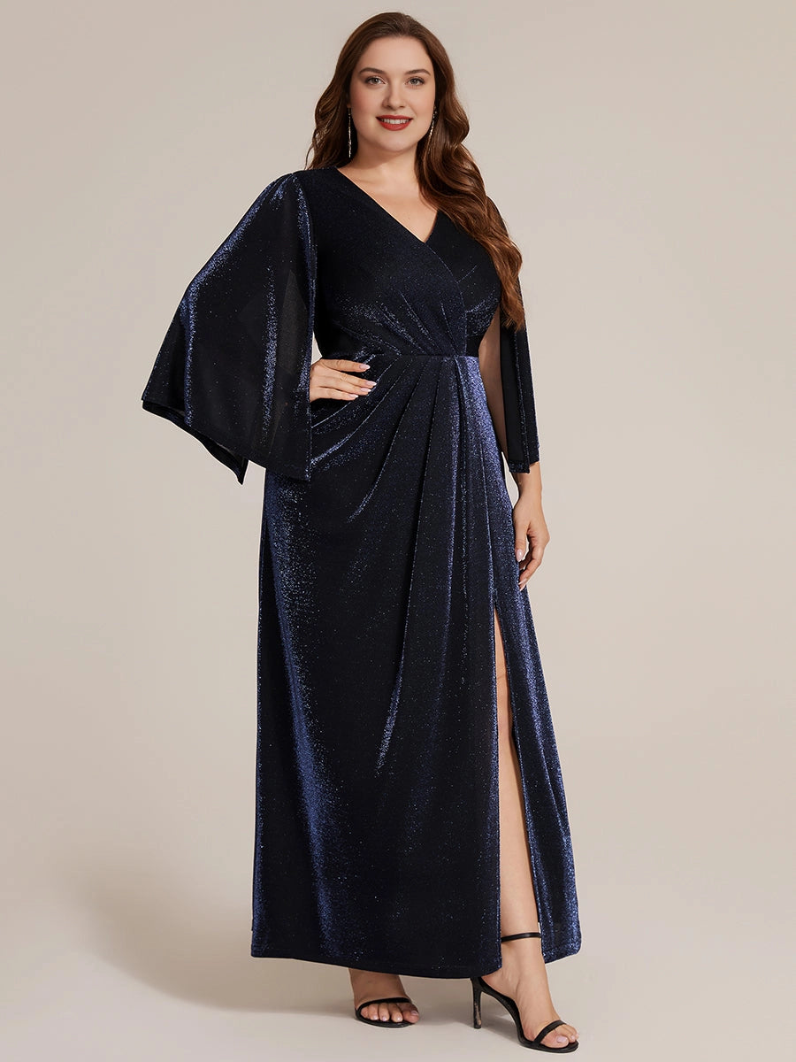 A-Line V-Neck Cape Sleeve Zip-Back Long Mother of the Bride Dress