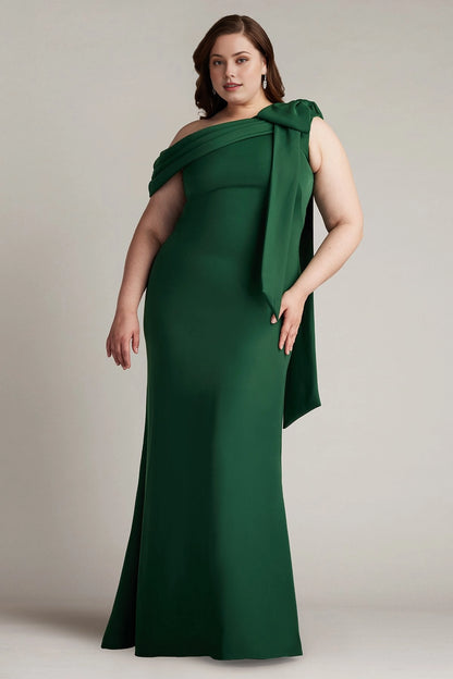 Plus Size Elegant Mermaid Asymmetric Neck Draped  Back Floor Length Wedding Guest Dress
