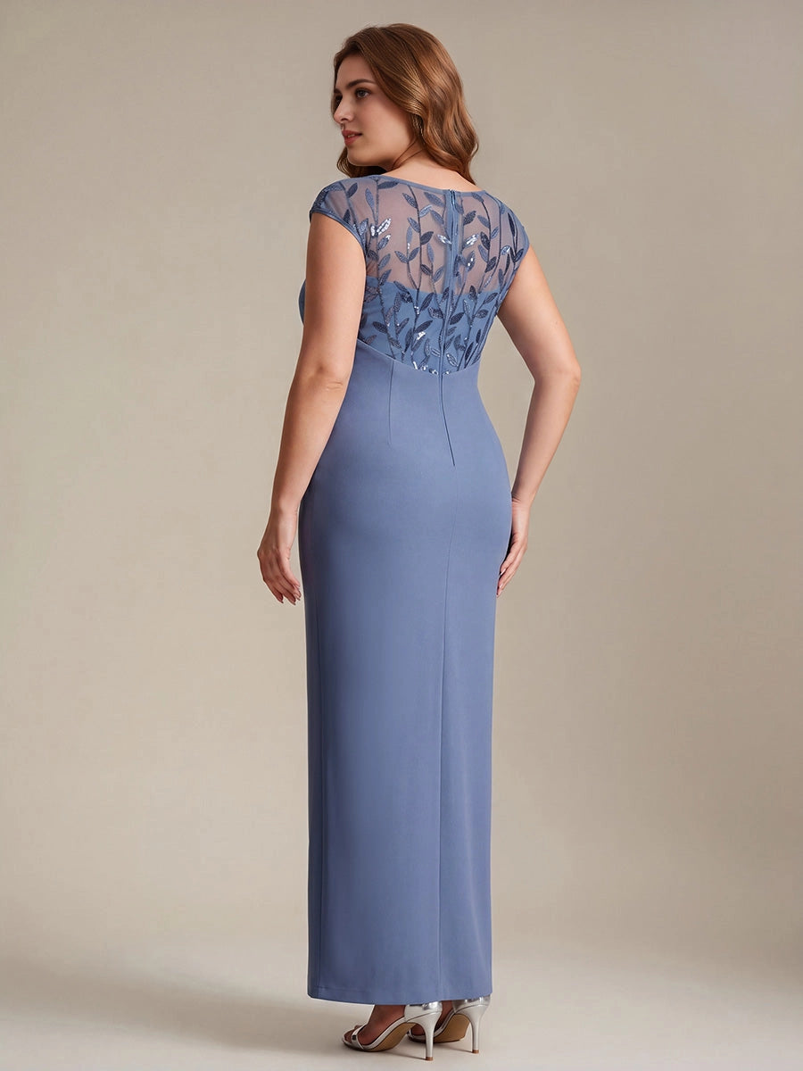 Roselledress Forest Green Sheath Boat Neck Cap Sleeve Zip Back Floor Length Plus Size Wedding Guest Dress