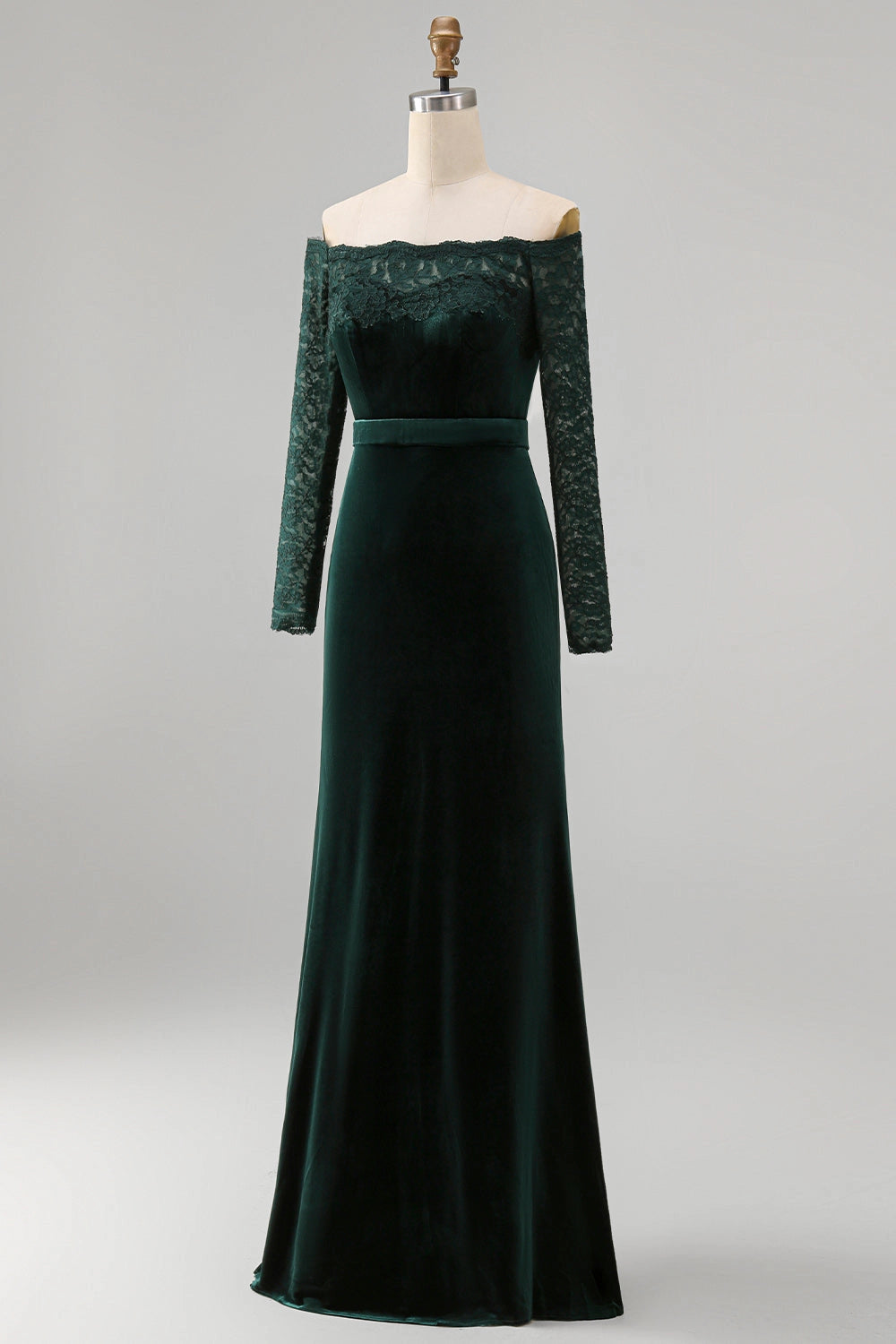 Elegant Mermaid Off-Shoulder Long-Sleeve Floor-Length Plus Size Wedding Guest Dress
