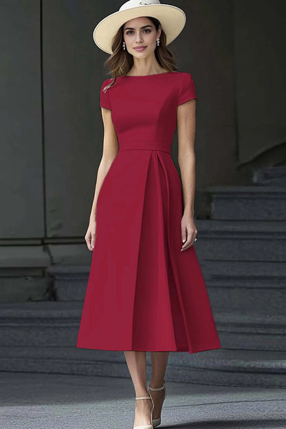 Elegant Plus-Size A-Line Round-Neck Short-Sleeve Closed-Back Mother of the Bride Dress