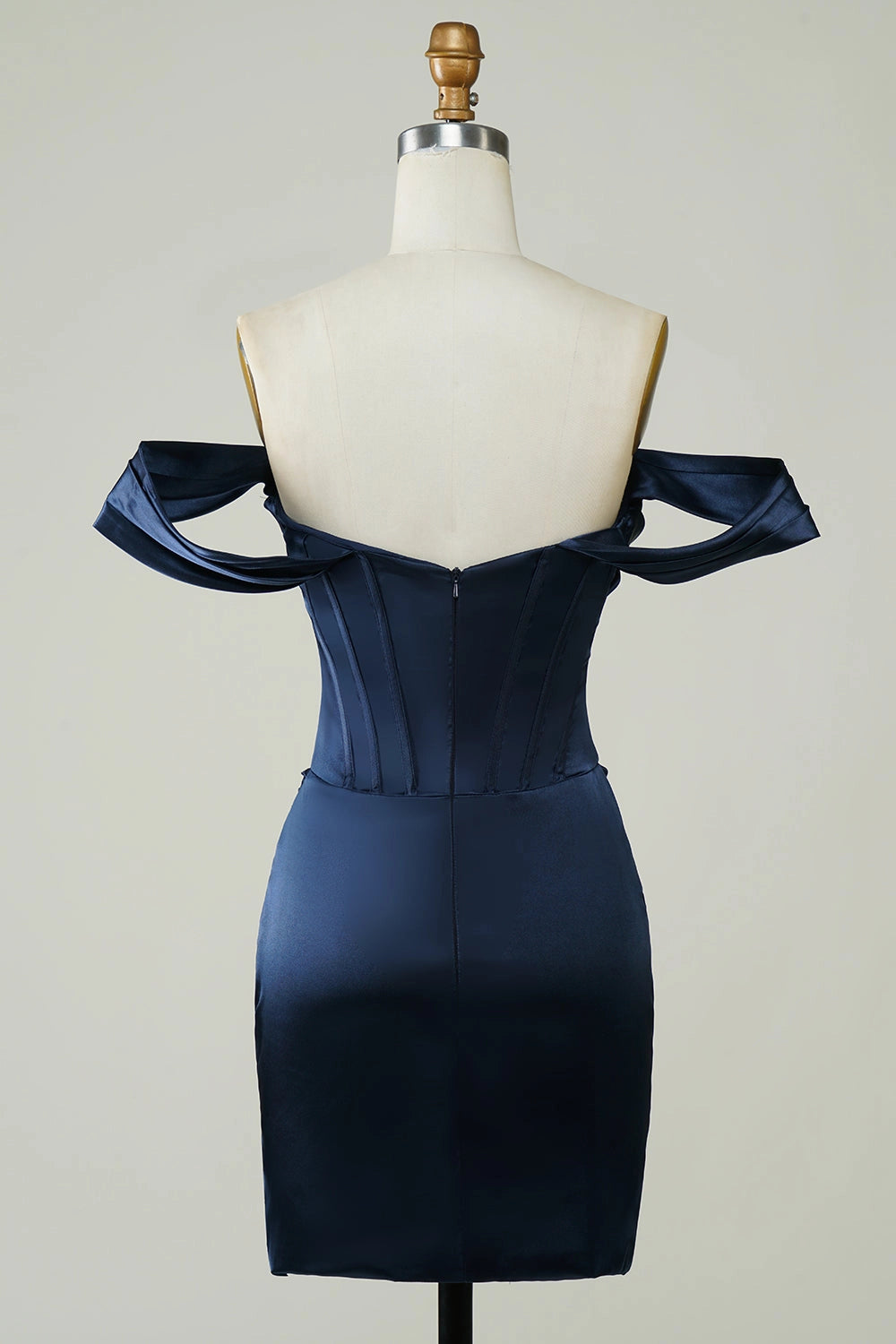 Roselle Dress dark blue bodycon dress off shoulder corset plain back mini homecoming dress rear view
