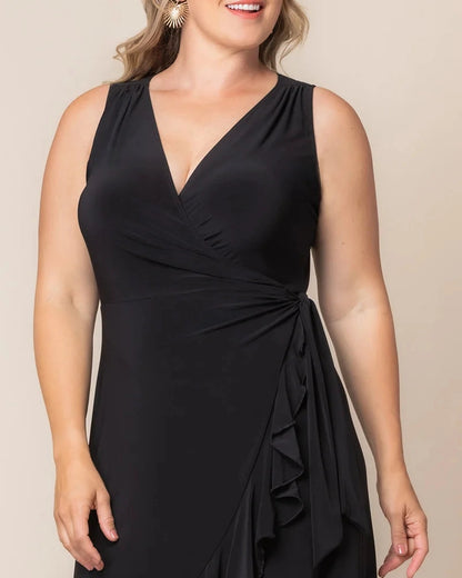 Elegant Sheath V-Neck Sleeveless Closed Back Ruffle Plus Size Wedding Guest Dress