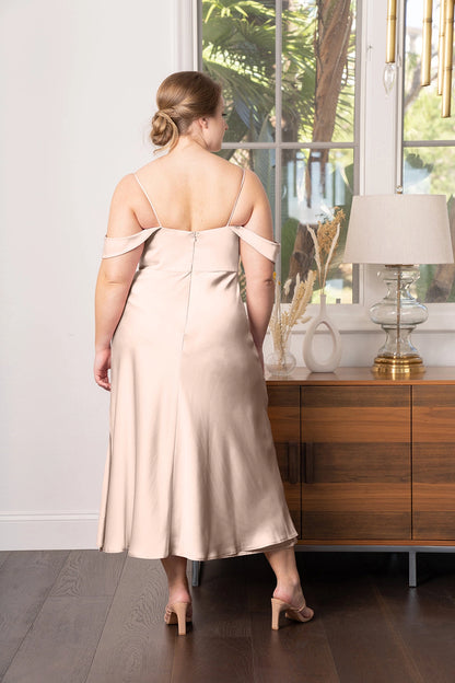 Elegant A-Line Straight Neck Off Shoulder Zipper Back Plus Size Bridesmaid Dress