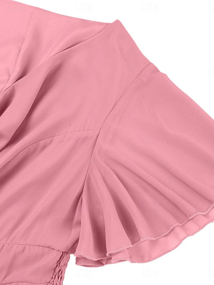 Graceful Plus Size A‑Line Cowl‑Neck Flutter‑Sleeve Smocked‑Back Hi‑Lo Mother Of Bride Dress