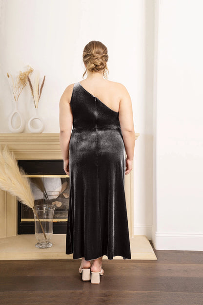 Elegant Plus Size Sheath One Shoulder Sleeveless Zipper Back Maxi Bridesmaid Dress