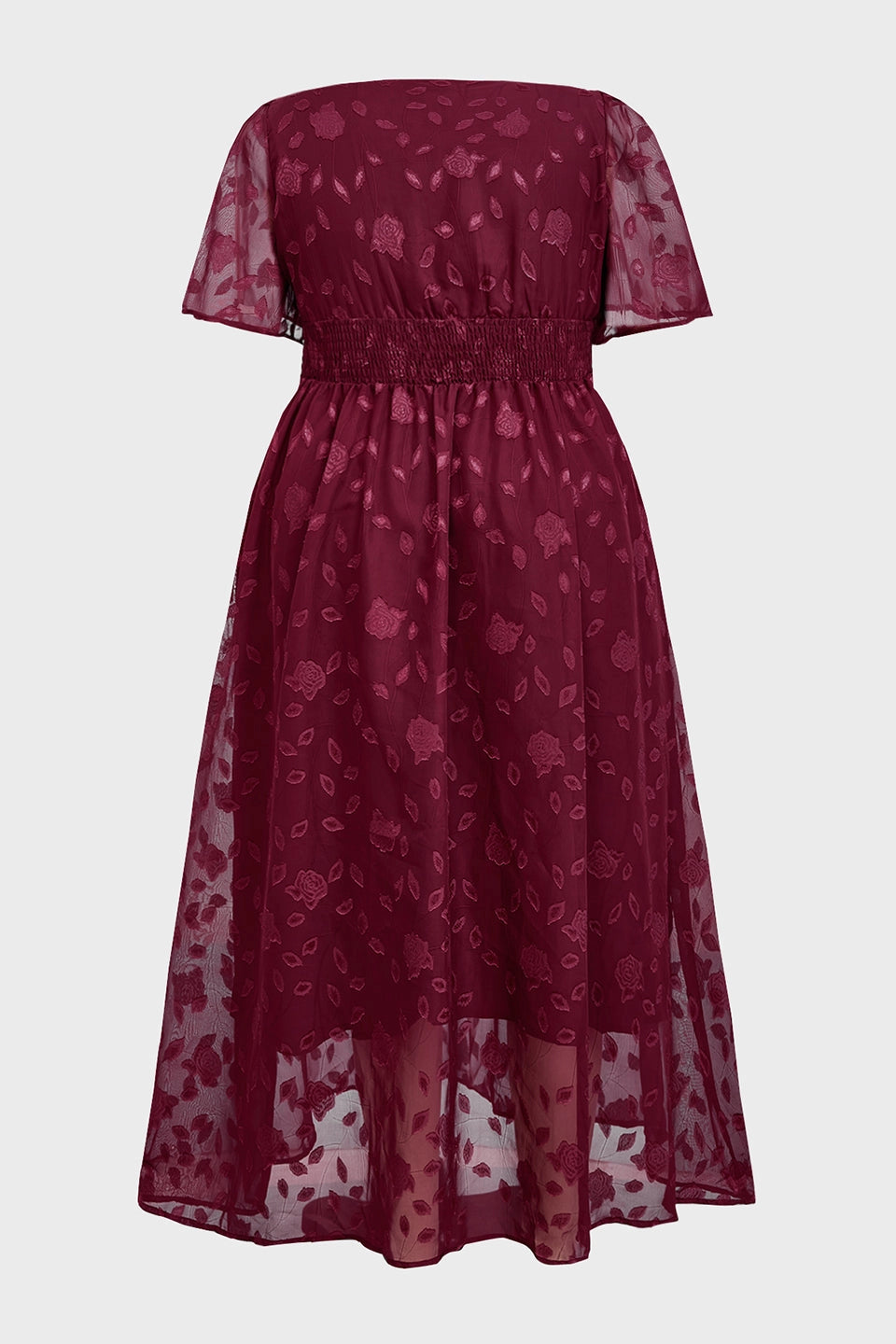 A-line Midi V-Neck Flutter-Sleeve Zip-Back Midi plus size Mother Of Bride Dress