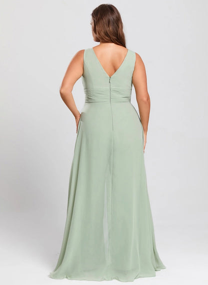 Roselledress light green plus size formal jumpsuit deep v back zipper long overlay rear view