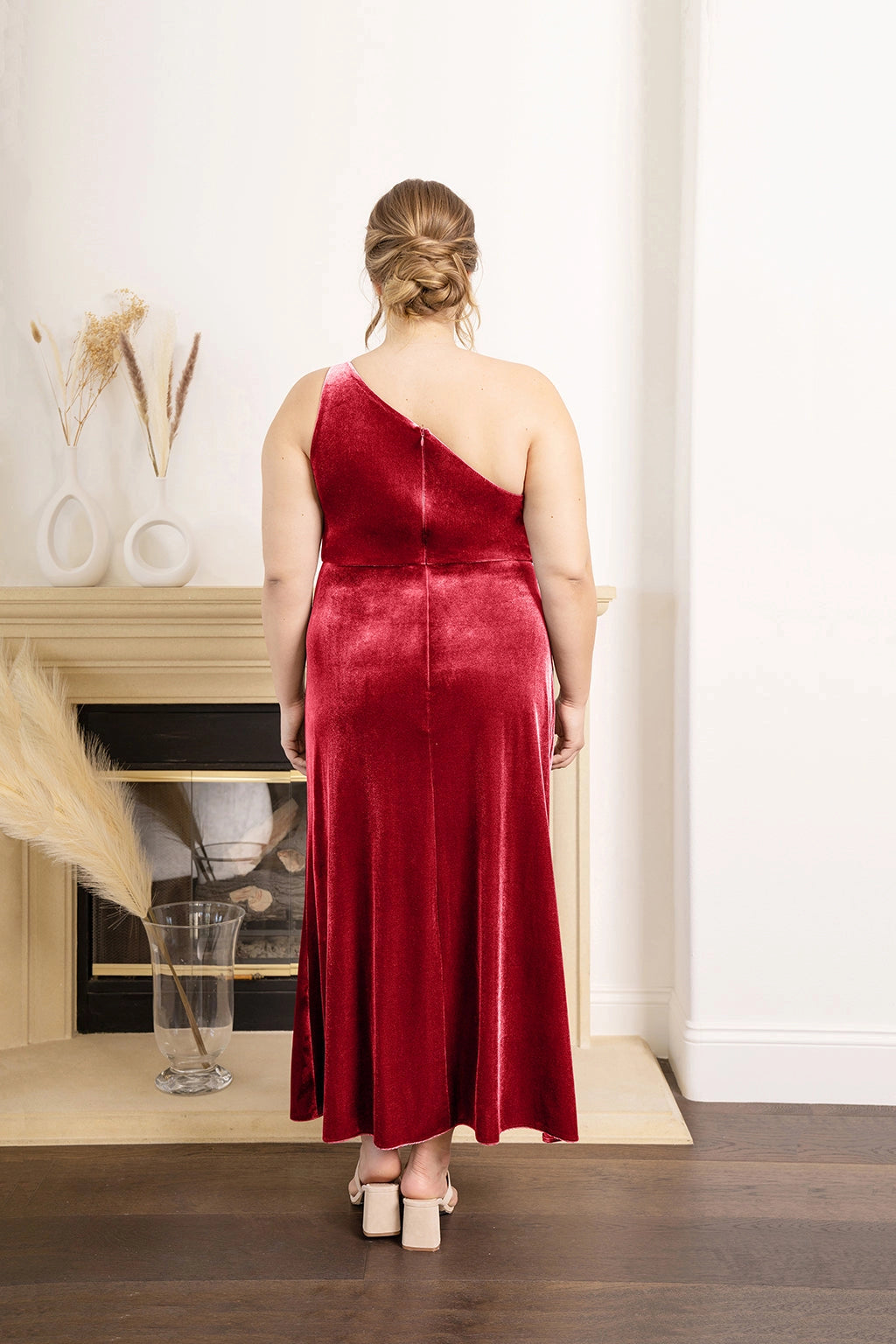 Elegant Plus Size Sheath One Shoulder Sleeveless Zipper Back Maxi Bridesmaid Dress