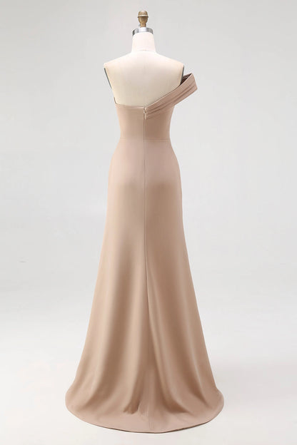 Elegant Plus Size Sheath Off-the-Shoulder Zip Back Long Champagne Evening Dress