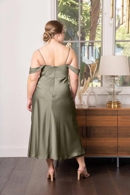 Elegant A-Line Straight Neck Off Shoulder Zipper Back Plus Size Bridesmaid Dress