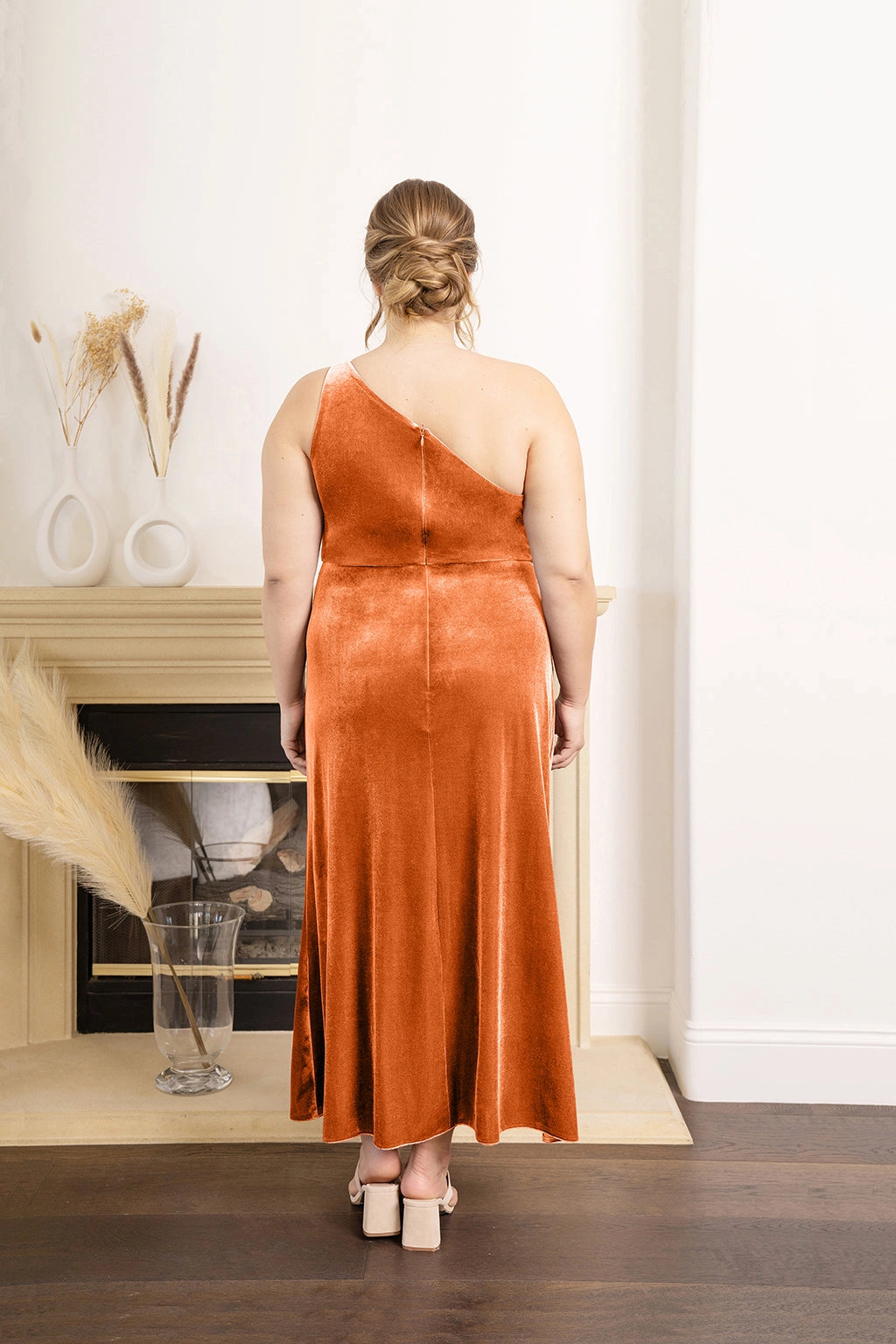 Elegant Plus Size Sheath One Shoulder Sleeveless Zipper Back Maxi Bridesmaid Dress