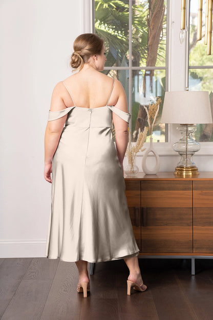 Elegant A-Line Straight Neck Off Shoulder Zipper Back Plus Size Bridesmaid Dress