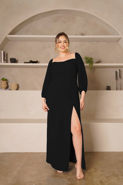 Elegant Sheath Square Neck Balloon Sleeve Zipper Back Plus Size Bridesmaid Dress