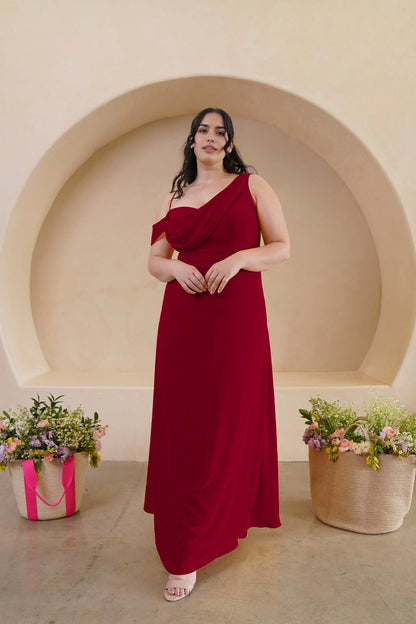 Elegant A-Line Draped One Shoulder Zipper Back Floor Length Bridesmaid Dress