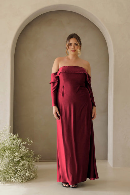Elegant Plus Size A-Line Straight Neck Long Sleeve Zipper Back Floor Length Bridesmaid Dress