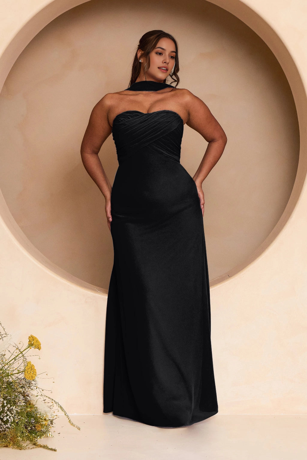 Elegant Sheath Sweetheart Strapless Open Back Floor Length Plus Size Bridesmaid Dress