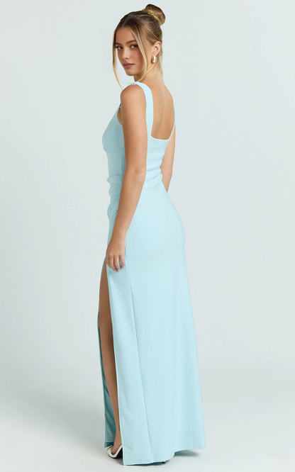 Roselledress sheath formal dress plus size square neck low u back invisible zipper maxi prom dress back view