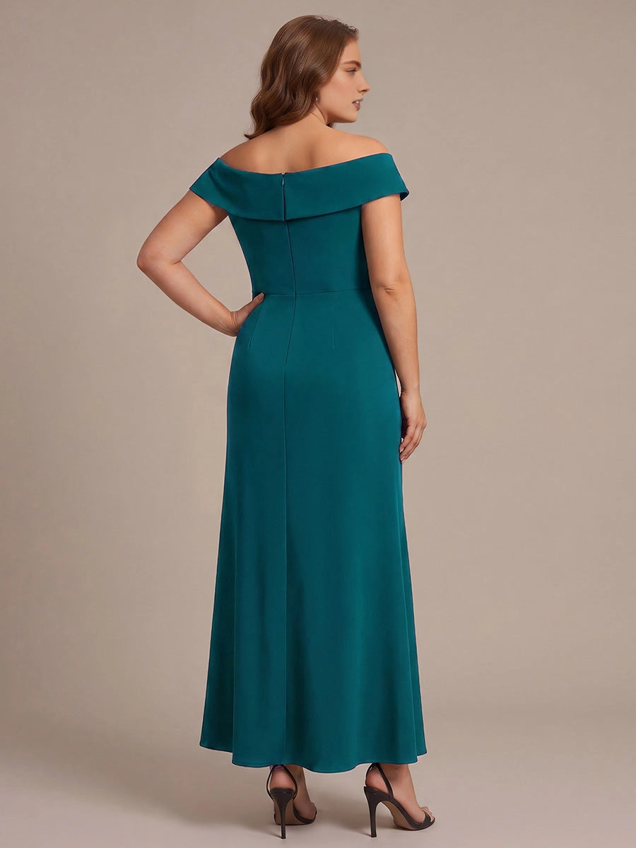 RoselledressTeal Green Plus Size Elegant Off‑Shoulder Ruffle Sleeve Mermaid Maxi Mother of the Bride Dress