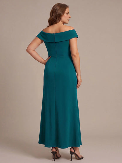 RoselledressTeal Green Plus Size Elegant Off‑Shoulder Ruffle Sleeve Mermaid Maxi Mother of the Bride Dress