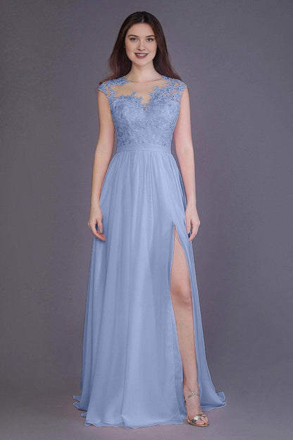 Plus Size Romantic Lace Chiffon A-Line Illusion-Neck Sleeveless Illusion-Back Floor-Length Bridesmaid Dress