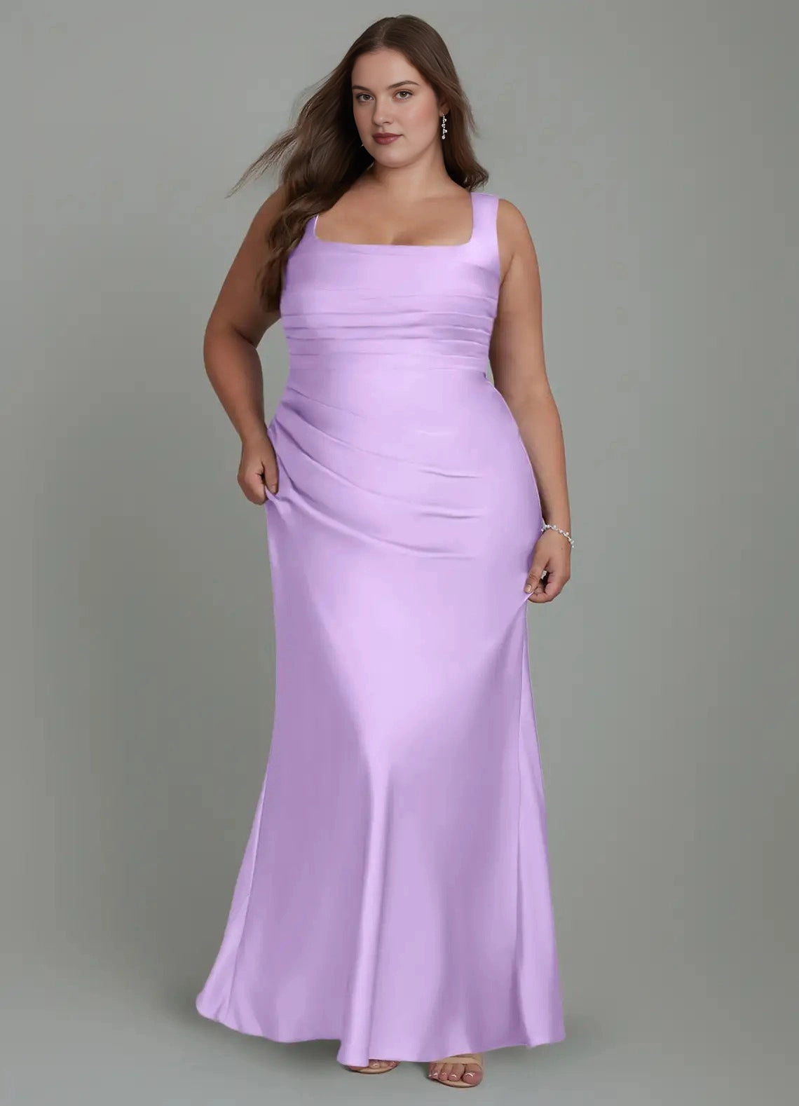 Elegant Mermaid Square-Neck Sleeveless Lace-Up-Back Floor-Length Plus Size Bridesmaid Dress