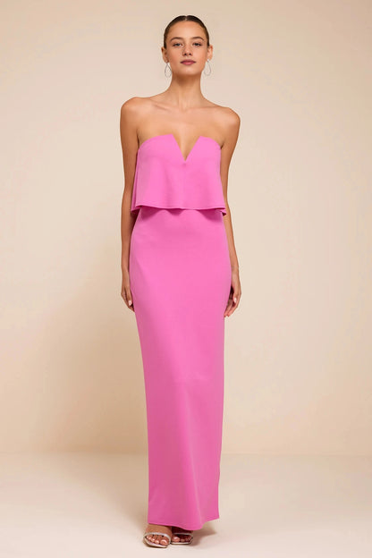 Straight Maxi Strapless Plain Back Ruffled Long Prom Dress
