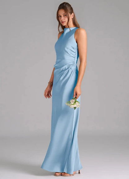 Chocolat Plus Sizee Satin Mermaid Halter Sleeveless Open Back Maxi Bridesmaid Dress