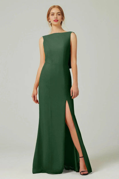 Plus Size Elegant Sheath Bateau Sleeveless Cowl Back Floor Length Bridesmaid Dress