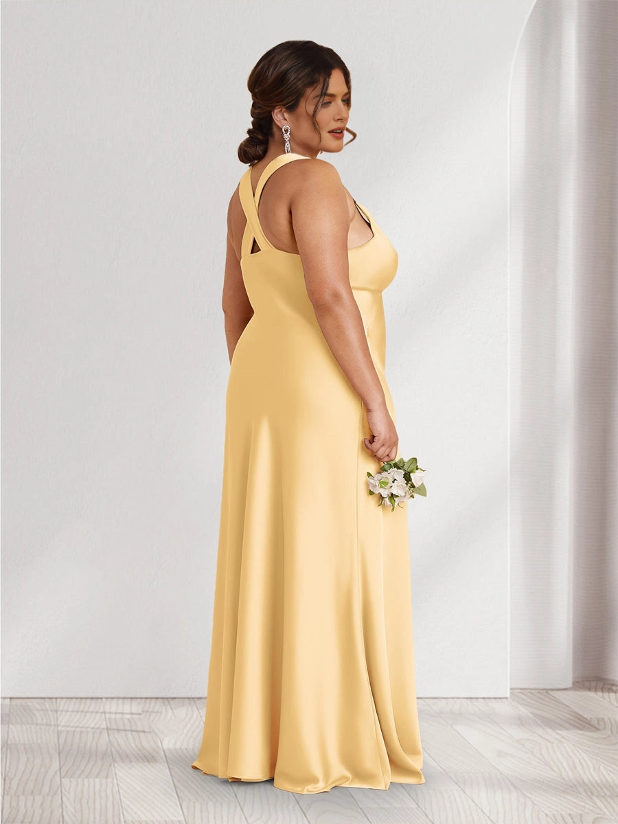 Roselledress satin formal dress plus size crisscross open back maternity wedding guest long dress back view
