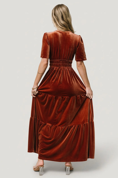 Emerald A‑Line V‑Neck Short‑Sleeve Smocked‑Back Floor‑Length Mother Of Bride Dress