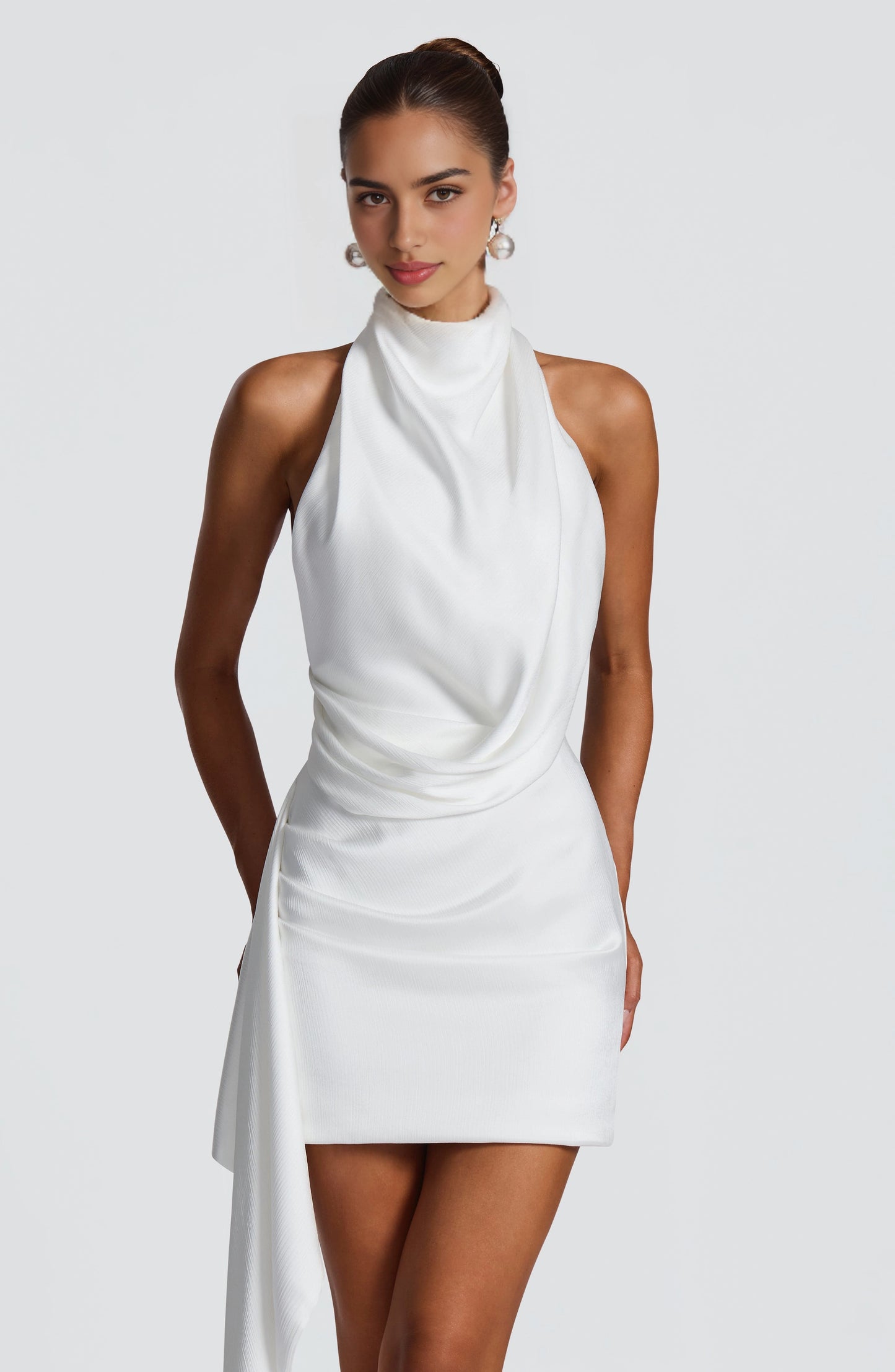 Draped Bodycon Halter Sleeveless OpenBack Mini  homecoming  dress