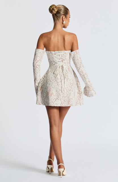 FitFlare ALine Strapless LongSleeve LaceUpBack Mini homecoming  dress