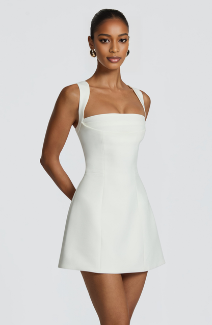 FitFlare ALine Square Sleeveless LaceUpBack Mini  homecoming  dress