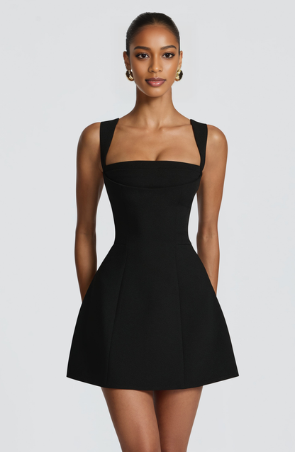 FitFlare ALine Square Sleeveless LaceUpBack Mini  homecoming  dress