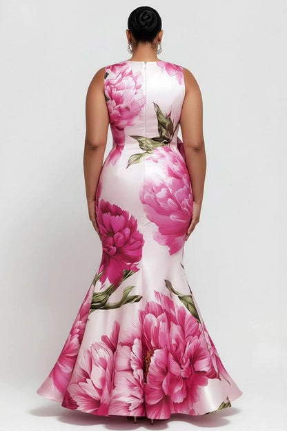 Back view RoselleDress satin floral mermaid dress solid zip back sleeveless plus size wedding guest formal maxi gown