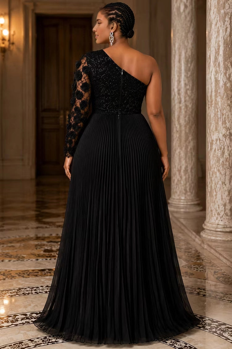Roselledress black high low formal dress single shoulder back zipper plus size party gown back view