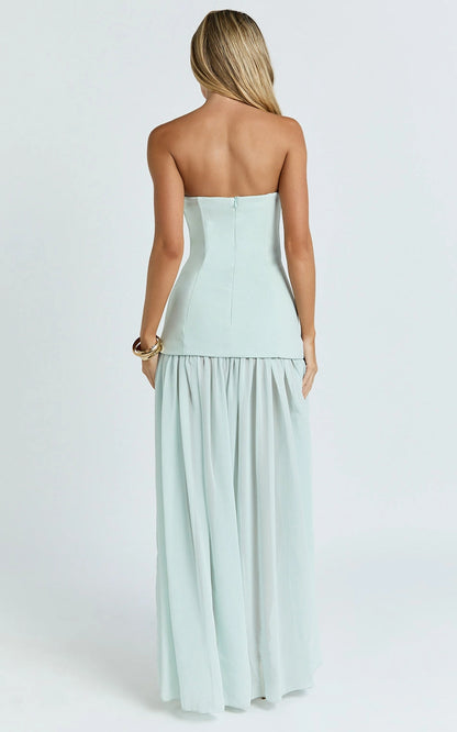 Strapless Chiffon Split Skirt Bodycon Plus Size Wedding Guest Dress