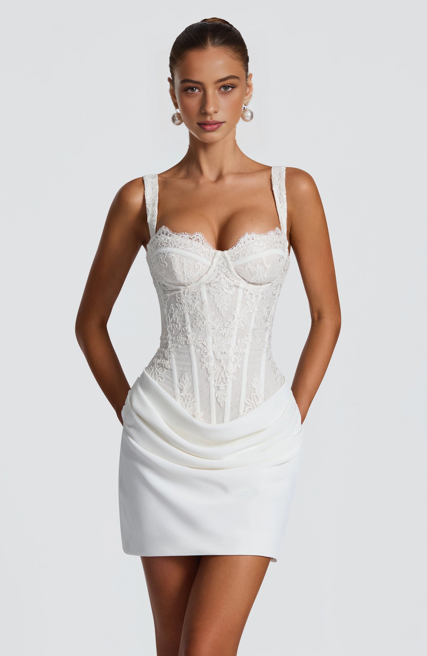 Lace Corset Sweetheart Sleeveless LaceUpBack Mini Bridal Dress