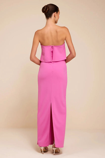 Straight Maxi Strapless Plain Back Ruffled Long Prom Dress