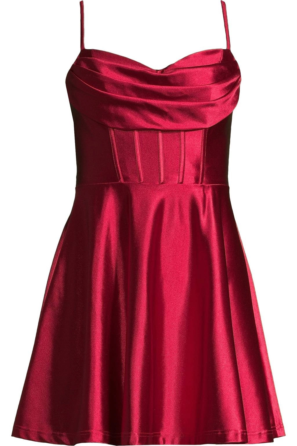 roselledress red satin cowl spaghetti strap a line mini homecoming dress front view