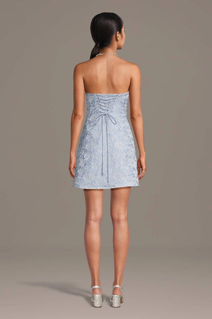 roselledress light blue strapless lace a line mini homecoming dress lace up back view