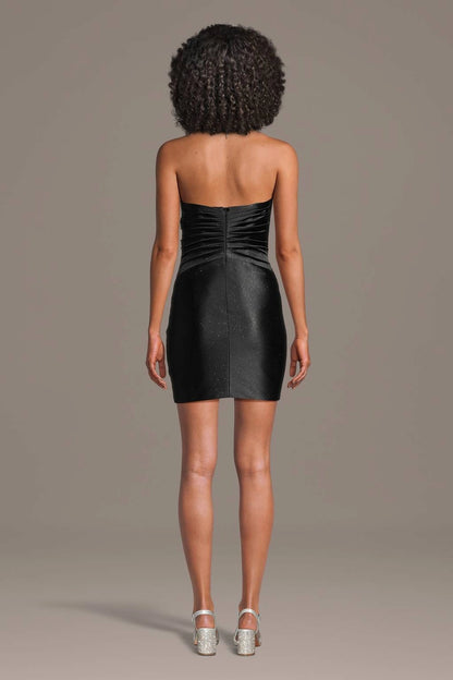 roselledress black strapless sweetheart cutout beaded bodycon mini homecoming dress zip back view