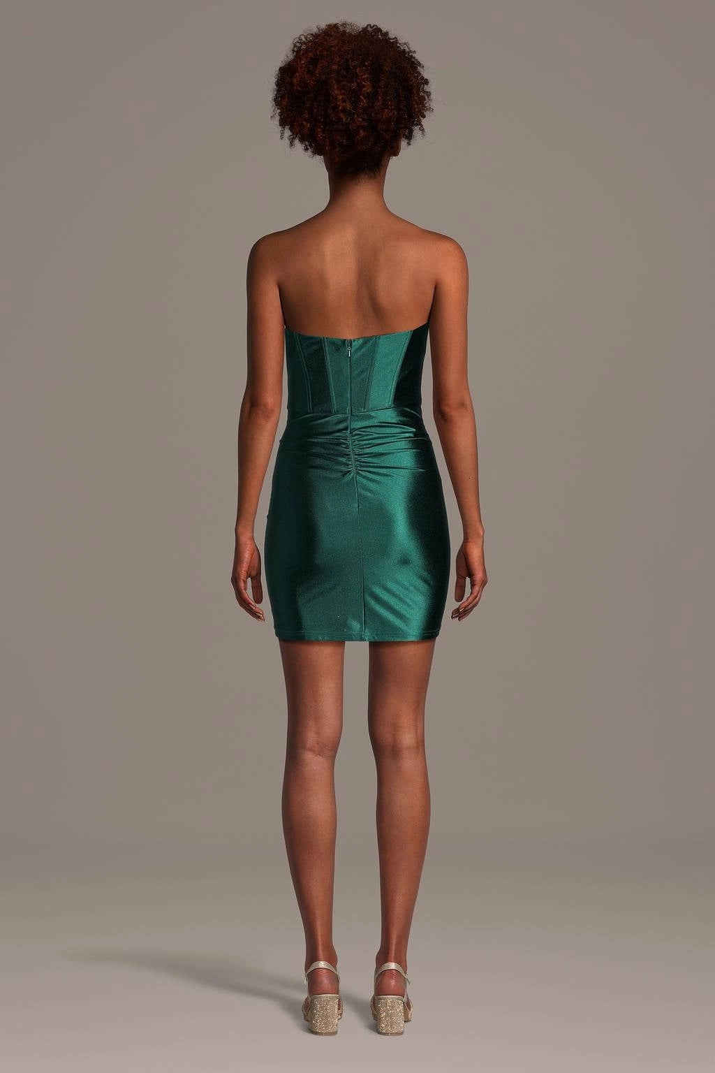 roselledress green corset mini dress full open back center invisible zipper waist ruching homecoming cocktail dress back shot