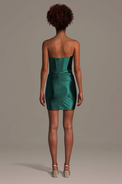 roselledress green corset mini dress full open back center invisible zipper waist ruching homecoming cocktail dress back shot