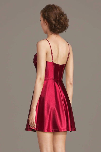 roselledress red satin cowl spaghetti strap a line mini homecoming dress zip back view