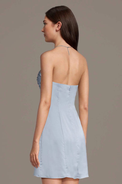 Soft A-Line Strapless Sleeveless Plain Back Mini Bridesmaid Dress