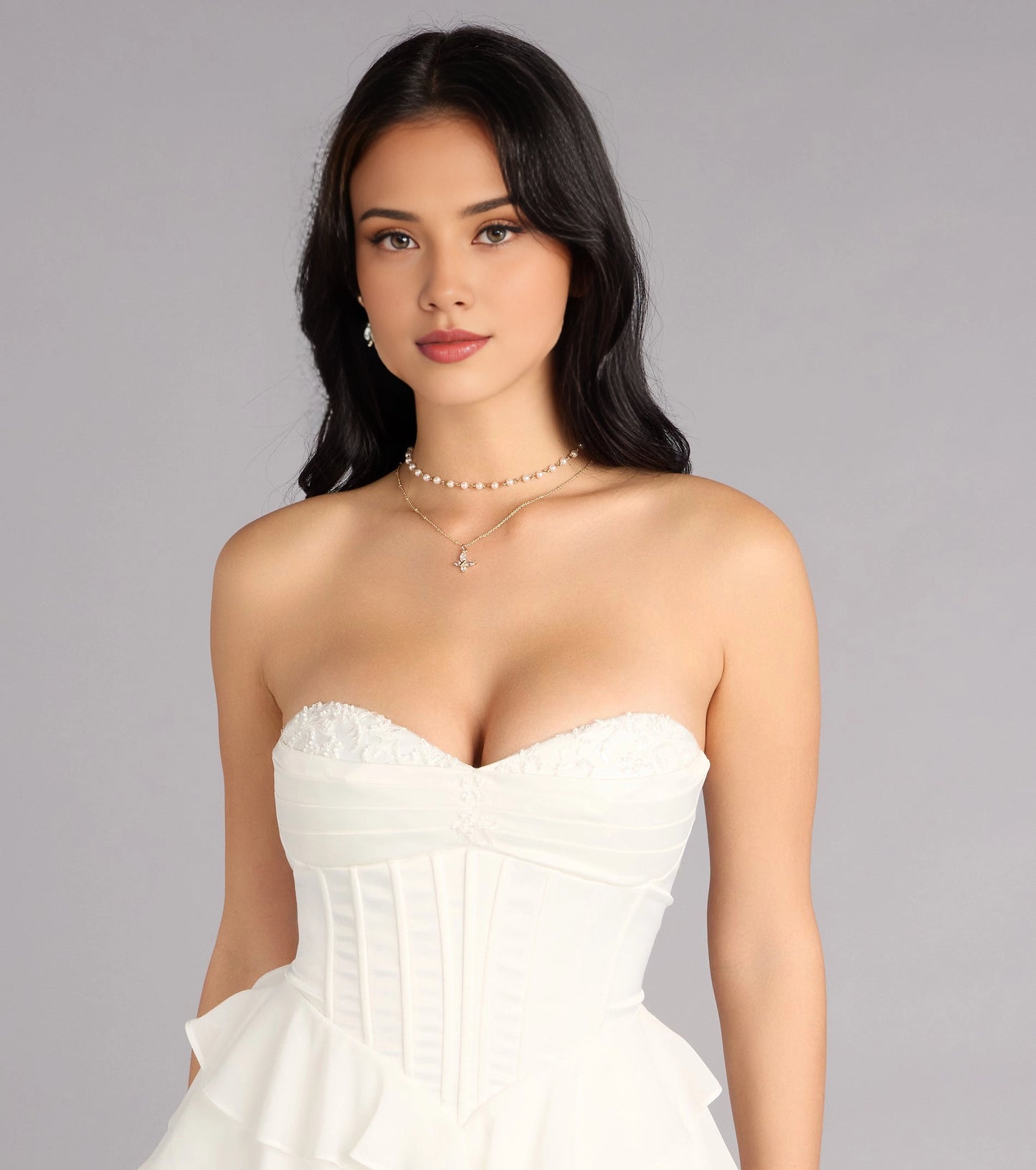 Ruffled Tiered Strapless Sleeveless Lace Up Back Mini Homecoming Dress
