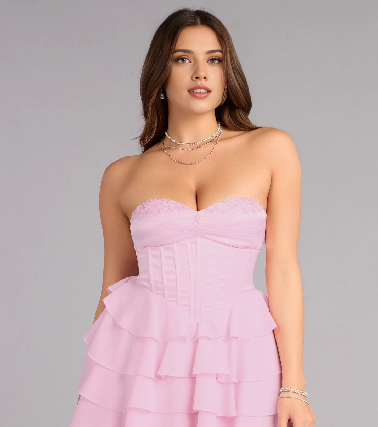 Ruffled Tiered Strapless Sleeveless Lace Up Back Mini Homecoming Dress
