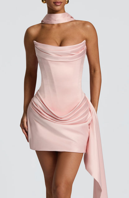 Satin Corset Strapless Strapless LaceUpBack Mini Party Dress